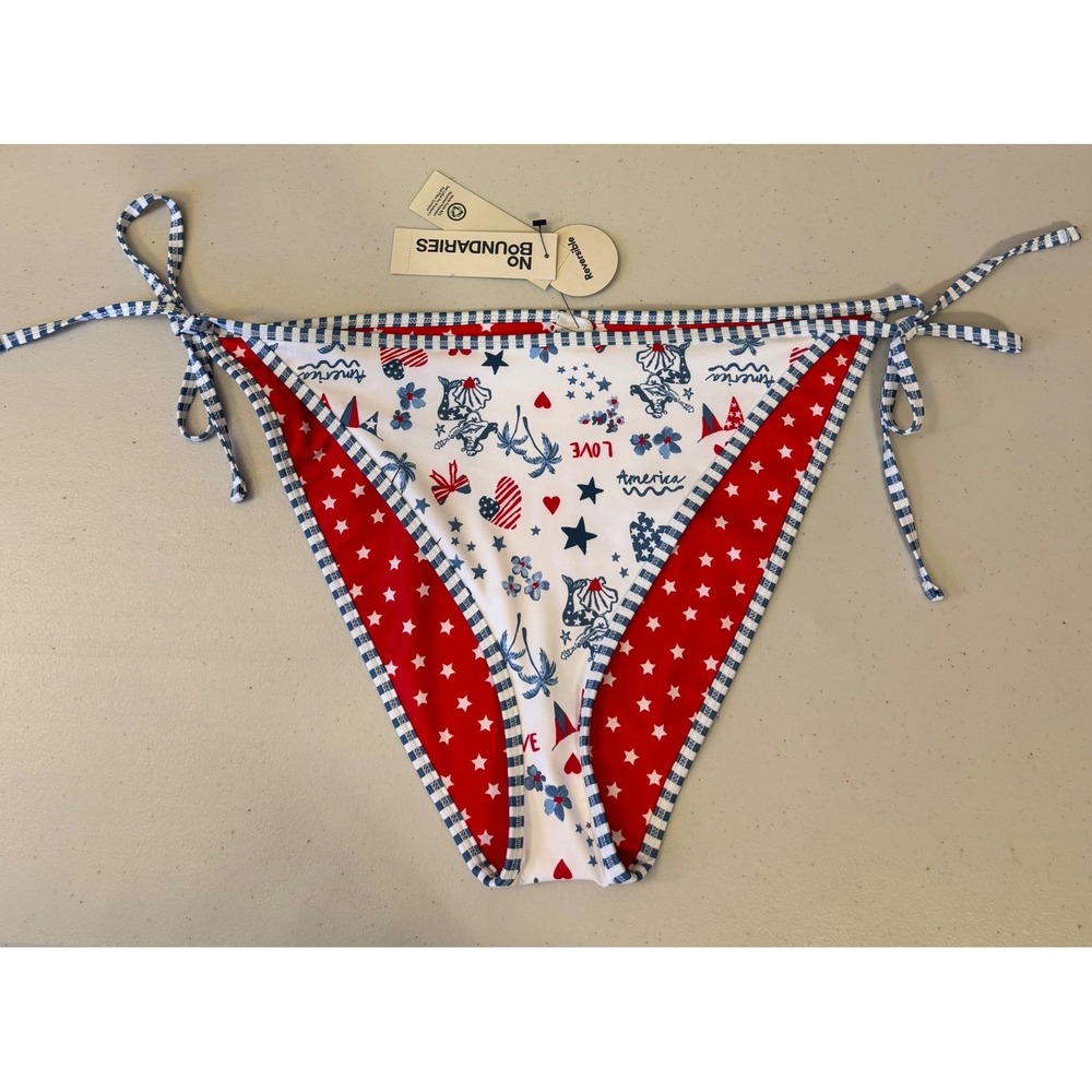 No Boundaries Bikini Bottom Women XXL Red White Blue Reversible Stars Americana‎
